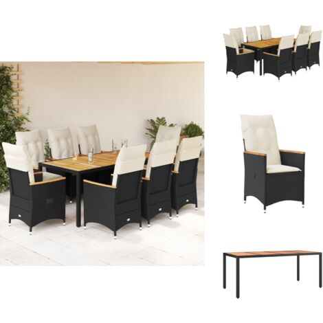 Ensemble à manger de jardin 9pcs coussins noir résine tressée - Salon De Jardin - Mobilier De Jardin - Set De Salon De Jardin - Chaises Pliantes - Table De Jardin