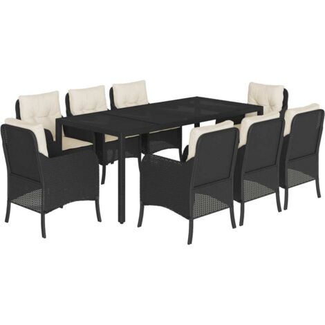 Ensemble à manger de jardin 9pcs coussins noir résine tressée vidaXL