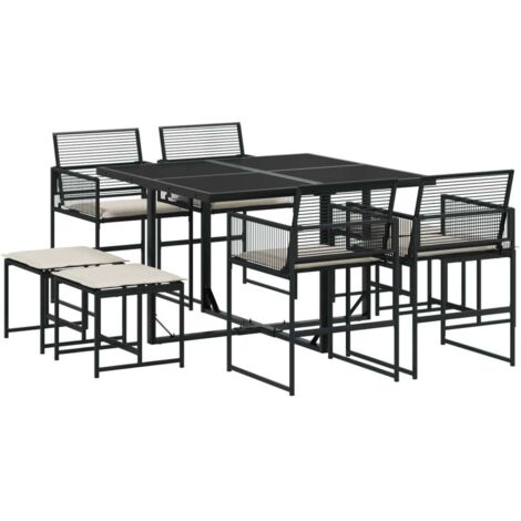 Ensemble à manger de jardin 9pcs  Mobilier de jardin coussins noir résine tressée
