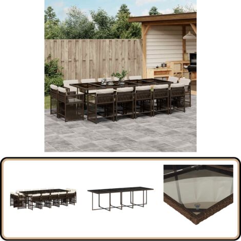Ensemble à manger de jardin avec coussins 15 pcs marron rotin - Salon De Jardin - Meuble De Jardin - Set De Salon De Jardin - Ensemble De Jardin - Mobilier De Jardin