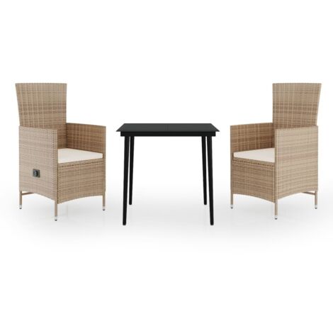 Ensemble à manger de jardin avec coussins 3 pcs  Mobilier de jardin Beige