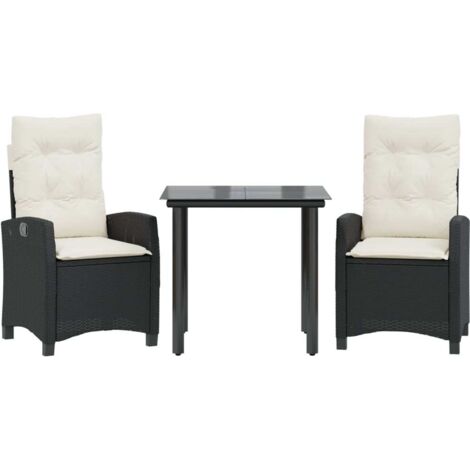 Ensemble à manger de jardin avec coussins 3 pcs Mobilier de jardin Noir