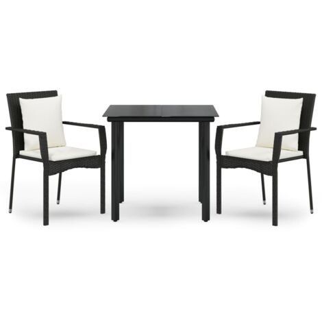 Ensemble à manger de jardin avec coussins 3 pcs  Mobilier de jardin Noir