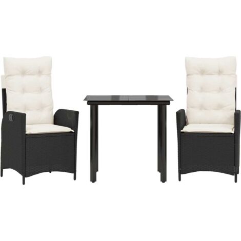 Ensemble à manger de jardin avec coussins 3 pcs  Mobilier de jardin Noir