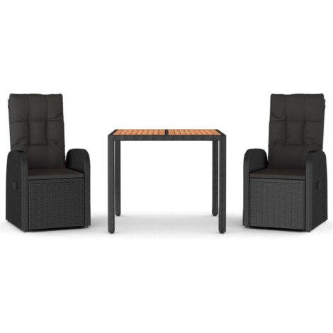 Ensemble à manger de jardin avec coussins 3 pcs  Mobilier de jardin Noir