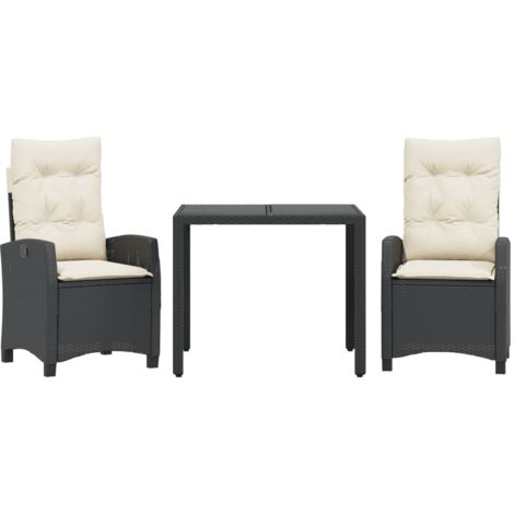 Ensemble à manger de jardin avec coussins 3 pcs Noir