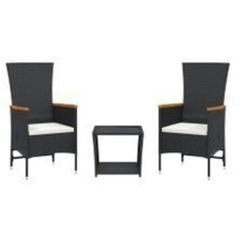 Ensemble à manger de jardin avec coussins 3 pcs Noir