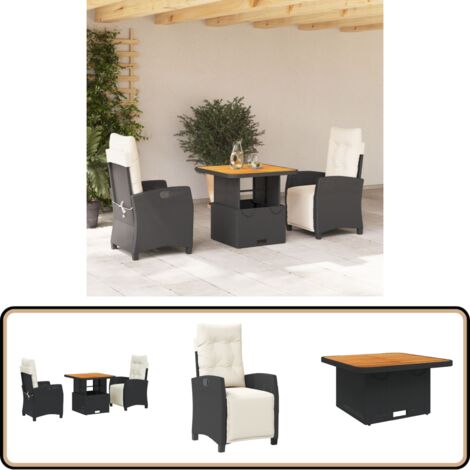 Ensemble à manger de jardin avec coussins 3 pcs Noir - Ensemble Salon De Jardin - Meuble De Jardin - Table Extensible - Chaises Pliantes - Résine Tressée