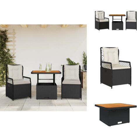 Ensemble à manger de jardin avec coussins 3 pcs Noir - Ensemble Salon De Jardin - Mobilier De Jardin - Table Extensible - Chaises Pliantes - Résine Tressée
