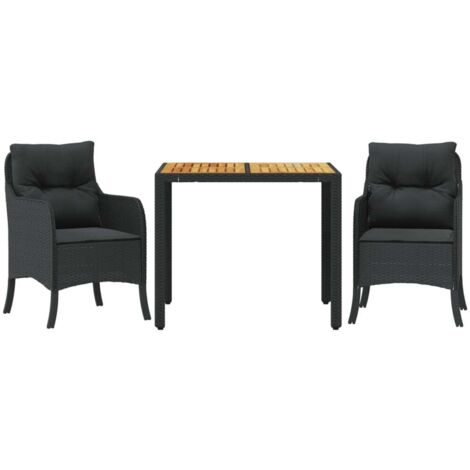 Ensemble à manger de jardin avec coussins 3 pcs，Salon de jardin Noir CFW45437