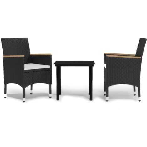 Ensemble à manger de jardin avec coussins 3 pcs，Salon de jardin noir CFW54229