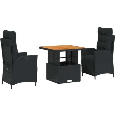 Ensemble à manger de jardin avec coussins 3 pcs，Salon de jardin Noir CFW87221