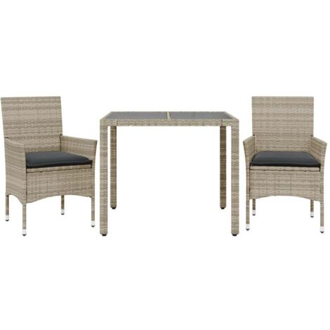 Ensemble à manger de jardin avec coussins 3 pcs，Salon de jardin rotin et verre CFW57073