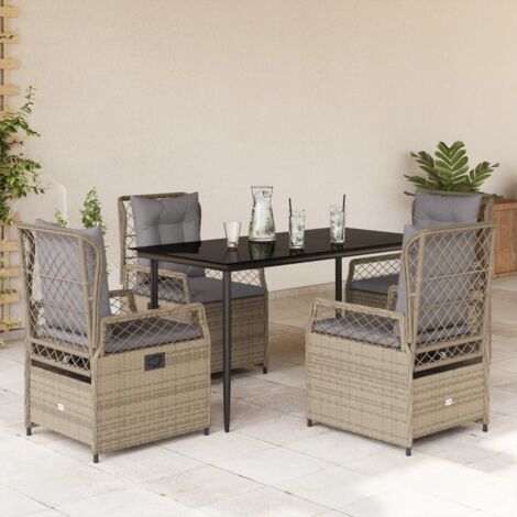 Ensemble à manger de jardin avec coussins 5 pcs-Salon de jardin Beige poly rotin 800450