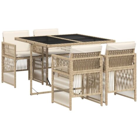 Ensemble à manger de jardin avec coussins 5 pcs，Salon de jardin Beige poly rotin CFW22985