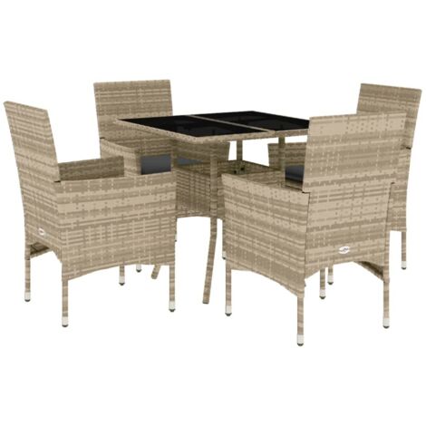 Ensemble à manger de jardin avec coussins 5 pcs，Salon de jardin rotin et verre CFW46569