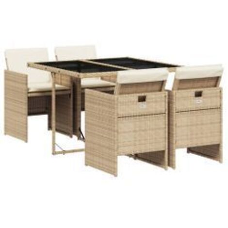 Ensemble à manger de jardin avec coussins 5pcs Beige poly rotin