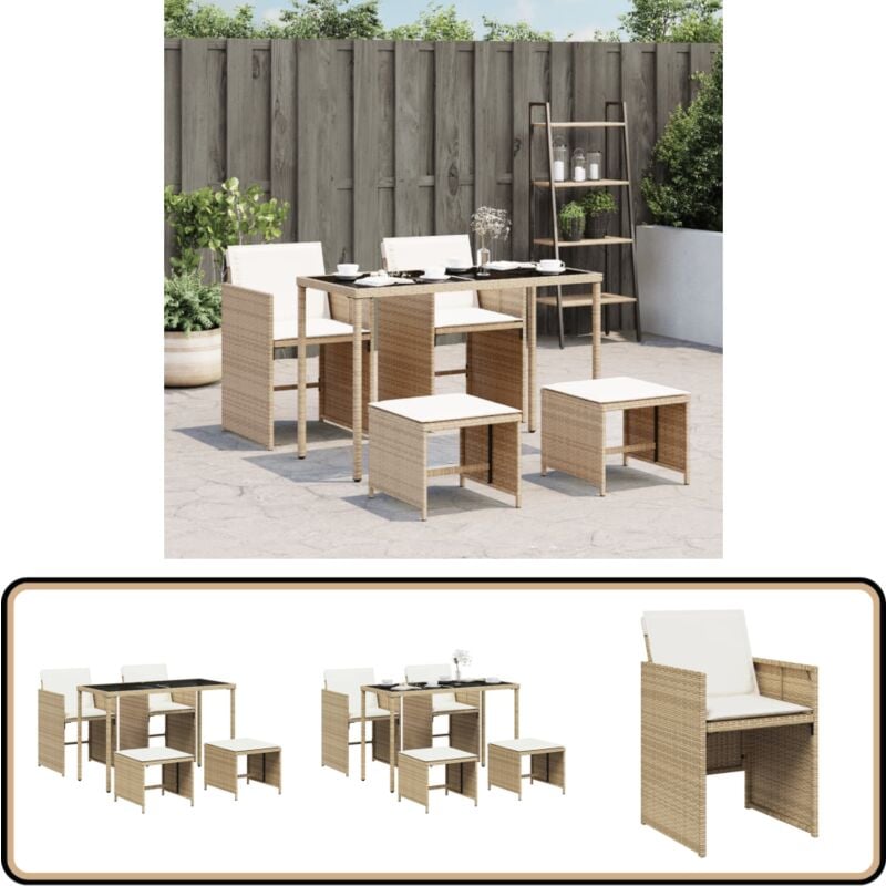 Ensemble à manger de jardin avec coussins 5pcs Beige poly rotin - Ensemble Salon De Jardin - Meuble De Jardin - Set De Jardin - Table Basse Pliable