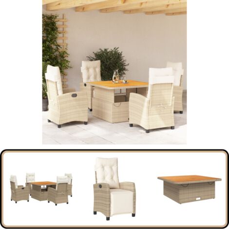 Ensemble à manger de jardin avec coussins 5pcs Beige poly rotin - Ensemble Salon De Jardin - Meuble De Jardin - Table Extensible - Chaises Pliantes - Fauteuil Relax