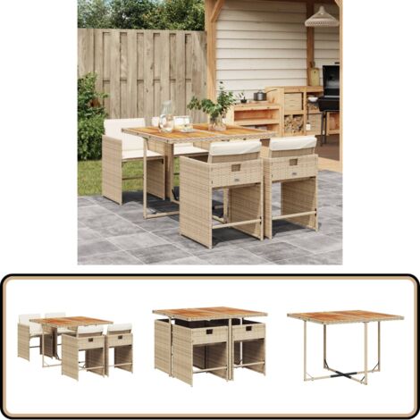 Ensemble à manger de jardin avec coussins 5pcs Beige poly rotin - Salon De Jardin - Meuble De Jardin - Set De Jardin - Table De Jardin - Chaises De Jardin