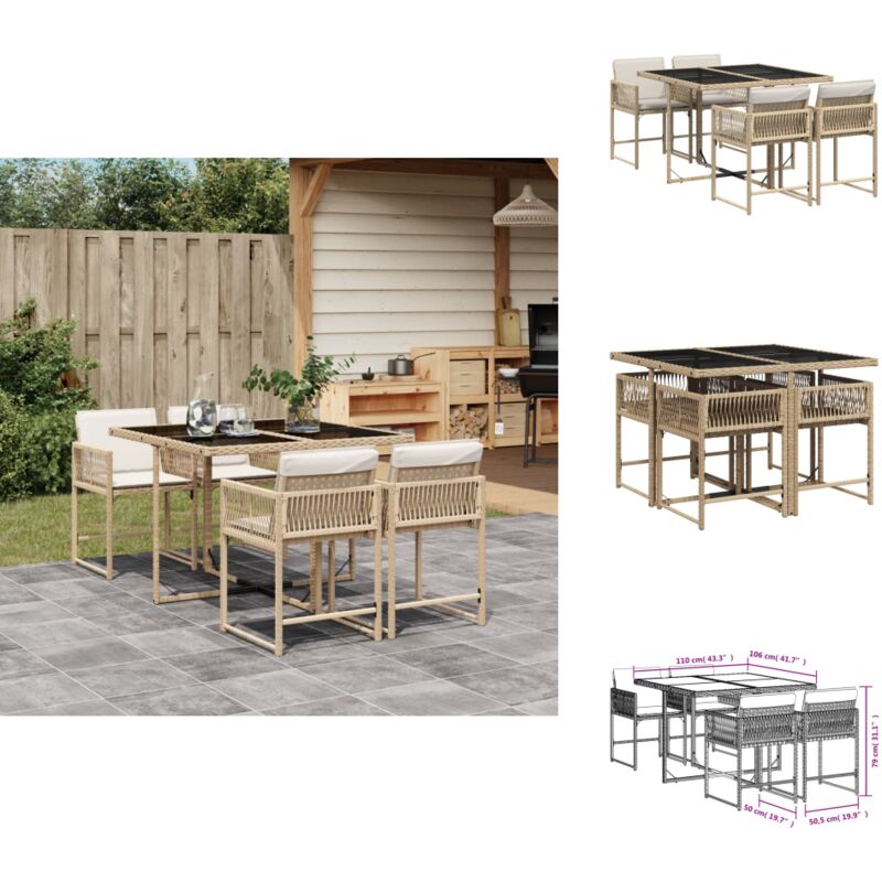 Ensemble à manger de jardin avec coussins 5pcs Beige poly rotin - Salon De Jardin - Meuble De Jardin - Set De Salon De Jardin - Ensemble De Jardin