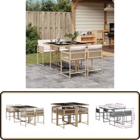 Ensemble à manger de jardin avec coussins 5pcs Beige poly rotin - Salon De Jardin - Meuble De Jardin - Set De Salon De Jardin - Ensemble De Jardin - Mobilier De Jardin