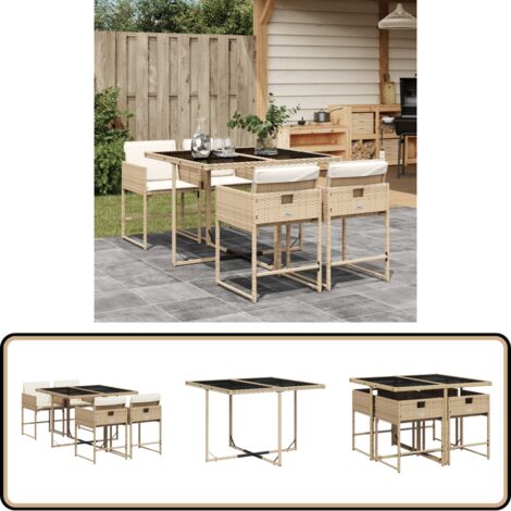Ensemble à manger de jardin avec coussins 5pcs Beige poly rotin - Salon De Jardin - Meuble De Jardin - Set De Salon De Jardin - Résine Tressée - Poly Rotin