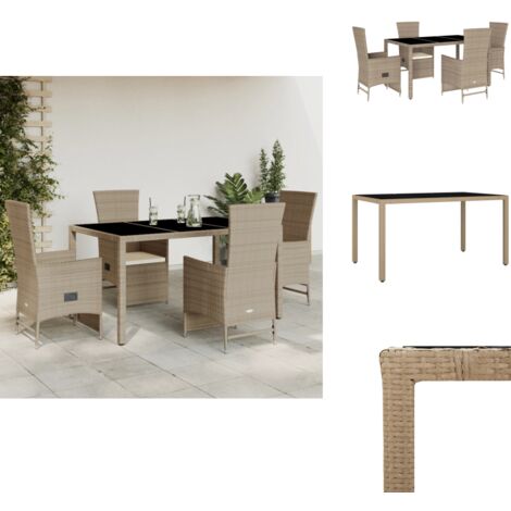 Ensemble à manger de jardin avec coussins 5pcs Beige poly rotin - Salon De Jardin - Meuble De Jardin - Set De Salon De Jardin - Table De Jardin - Chaises De Jardin