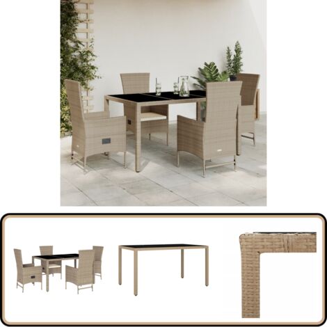 Ensemble à manger de jardin avec coussins 5pcs Beige poly rotin - Salon De Jardin - Meuble De Jardin - Set Salon De Jardin - Table De Jardin - Chaises De Jardin