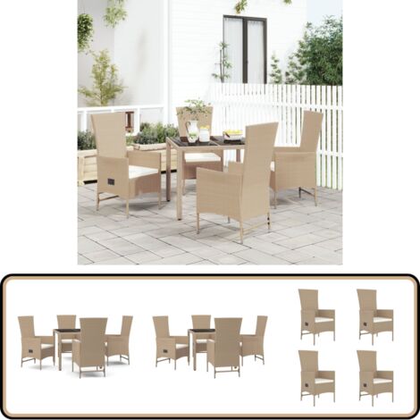 Ensemble à manger de jardin avec coussins 5pcs Beige poly rotin - Salon De Jardin - Mobilier De Jardin - Set De Salon De Jardin - Table De Jardin - Chaises De Jardin Inclinables