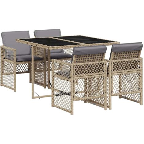 Ensemble à manger de jardin avec coussins 5pcs  Mobilier de jardin Beige poly rotin