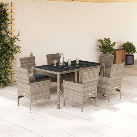 Ensemble à manger de jardin avec coussins 7 pcs-Salon de jardin rotin et verre 501032