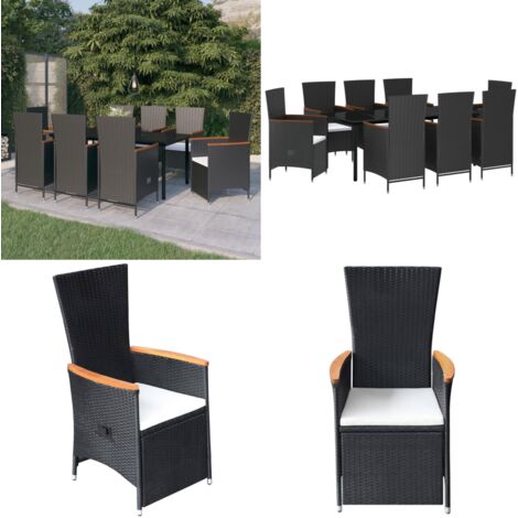 Ensemble à manger de jardin avec coussins 9 pcs noir - Table de jardin - Chaises de jardin