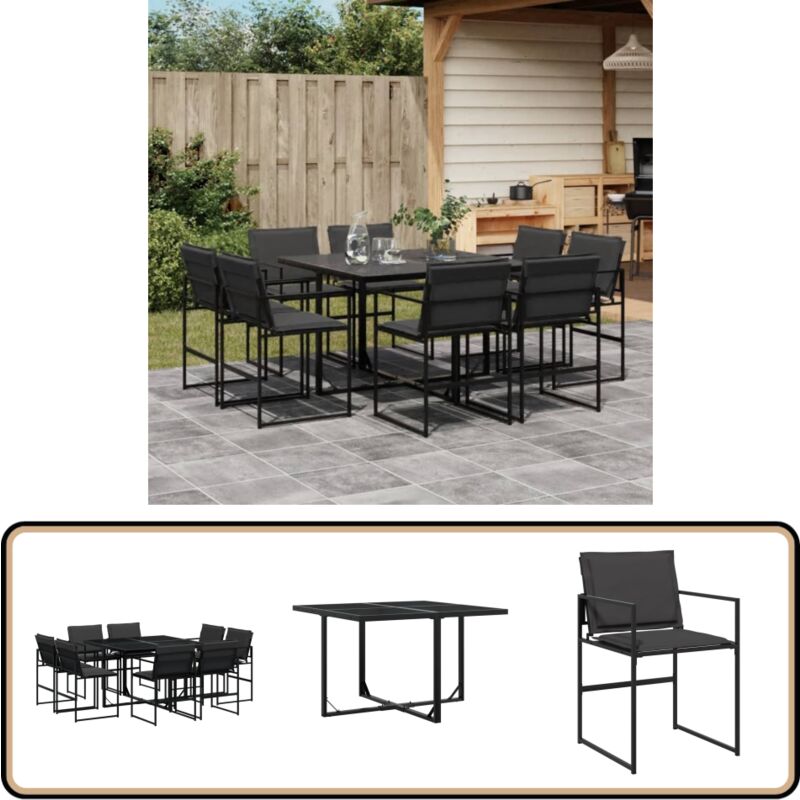 Ensemble à manger de jardin avec coussins 9 pcs noir textilène - Salon De Jardin - Mobilier De Jardin - Set De Jardin - Table De Jardin - Chaises De