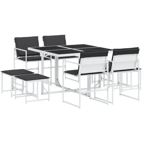 Ensemble à manger de jardin avec coussins 9 pcs，Salon de jardin blanc textilène CFW90923