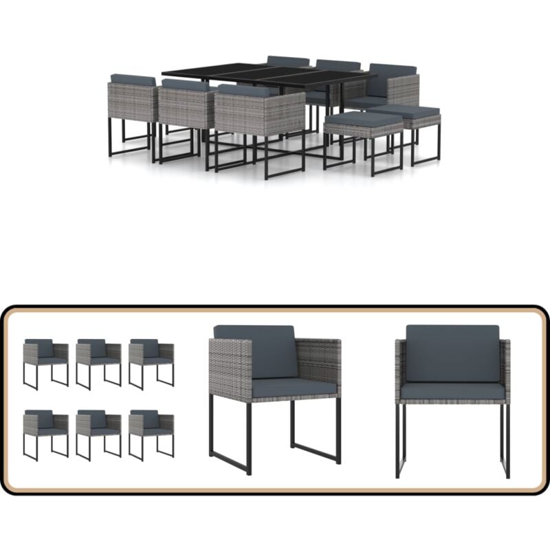 Ensemble à manger de jardin coussins 11 pcs Résine tressée Gris - Salon De Jardin - Mobilier De Jardin - Ensemble Salon De Jardin - Table Et Chaises