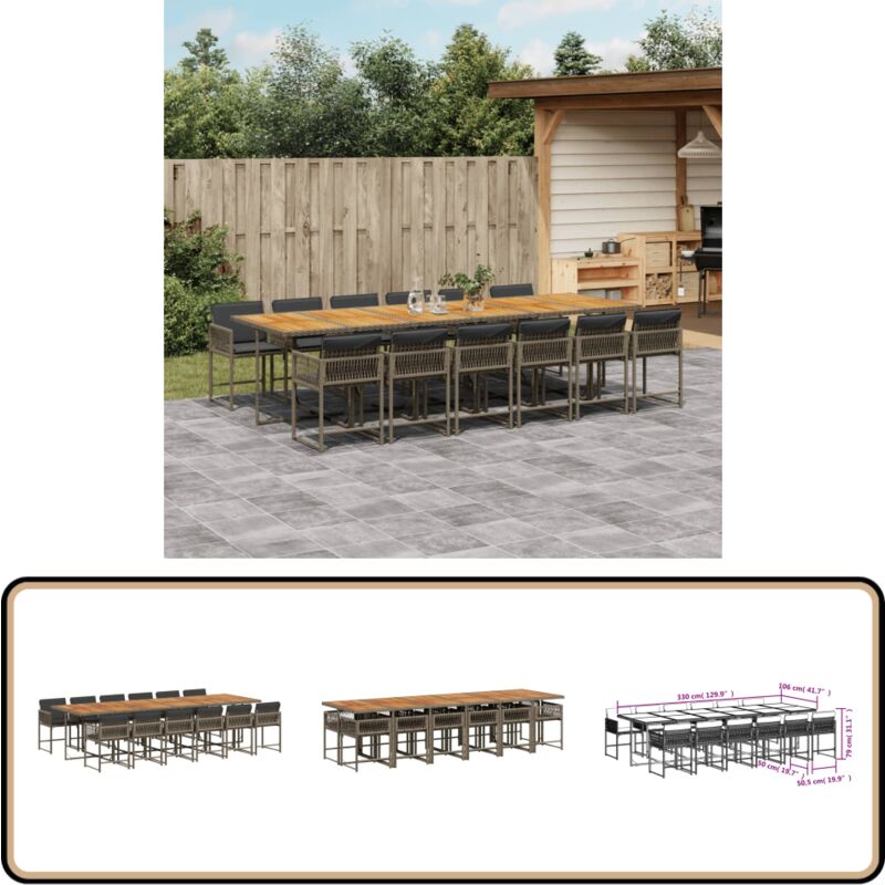 Ensemble à manger de jardin coussins 13 pcs gris résine tressée - Salon De Jardin - Meuble De Jardin - Set De Salon De Jardin - Ensemble De Table Et