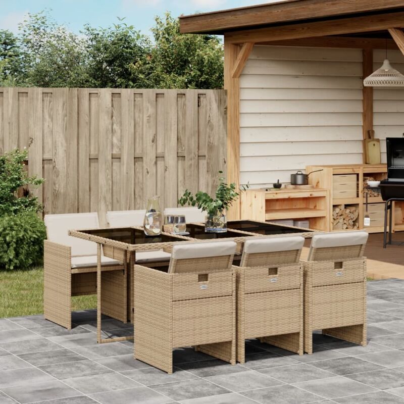 Ensemble à manger de jardin et coussins 7 pcs beige poly rotin - Vidaxl
