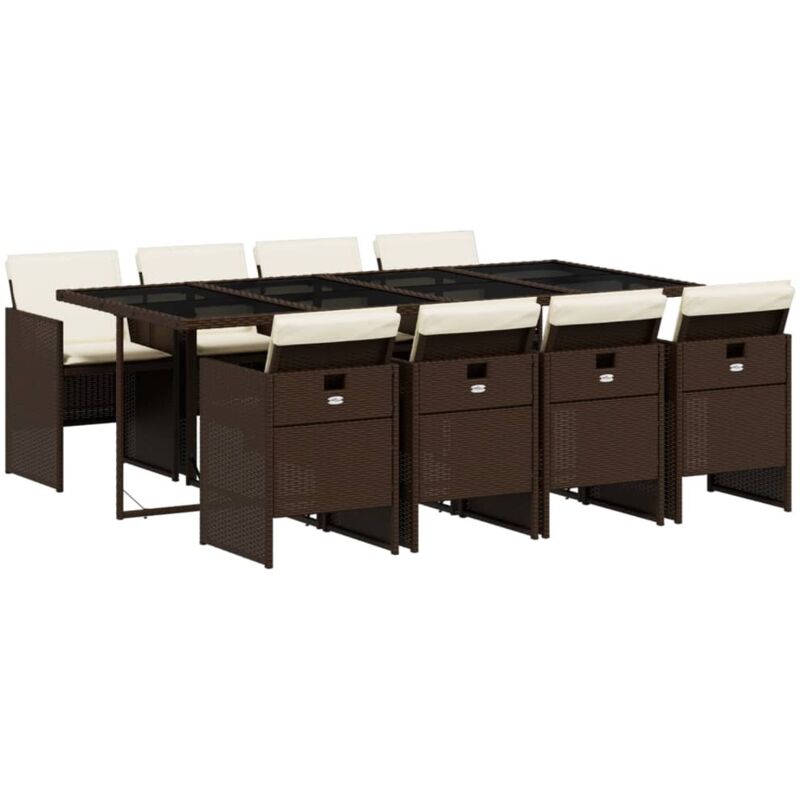 Ensemble à manger de jardin et coussins 9 pcs marron poly rotin - Vidaxl