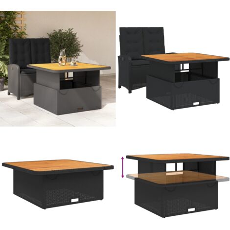 Ensemble à manger de jardin coussins 2pcs noir résine tressée - Banc de jardin - Table de jardin