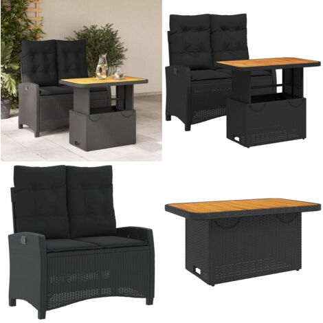 Ensemble à manger de jardin coussins 2pcs noir résine tressée - Banc de jardin - Table de jardin