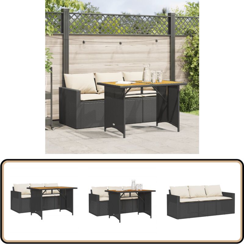 Ensemble à manger de jardin coussins 2pcs noir résine tressée - Salon De Jardin - Set Salon De Jardin - Mobilier De Jardin - Table De Jardin