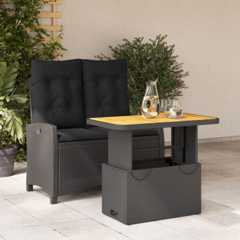 Ensemble à manger de jardin coussins 2pcs-Salon de jardin-Ensemble repas d'extérieur noir résine tressée 235875