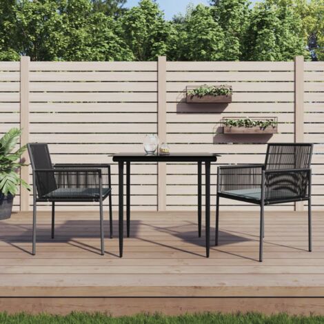 Ensemble à manger de jardin coussins 3 pcs noir rotin et acier vidaXL
