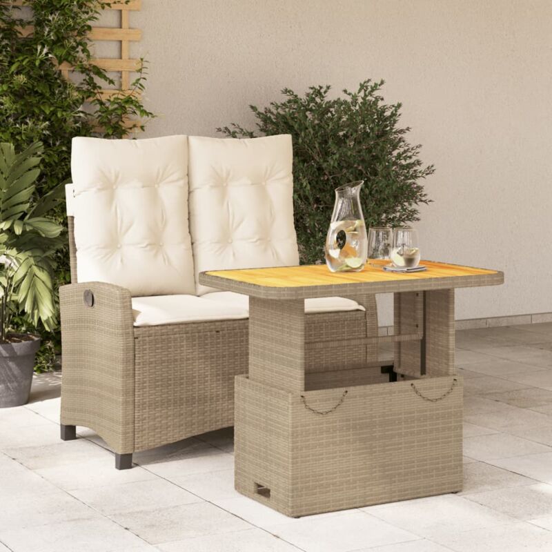 VidaXL Ensemble à manger de jardin et coussins 2 pcs beige poly rotin