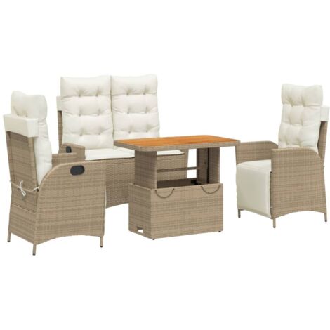 Ensemble à manger de jardin coussins 4 pcs beige résine tressée