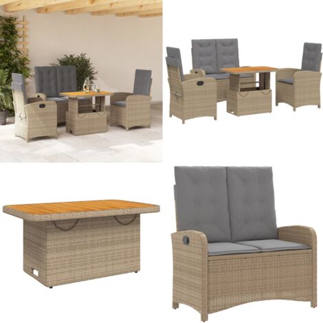Ensemble à manger de jardin coussins 4 pcs beige résine tressée - Chaise de jardin - Banc de jardin