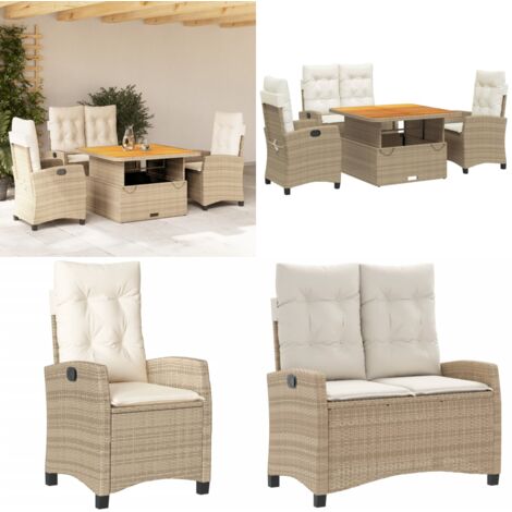 Ensemble à manger de jardin coussins 4 pcs beige résine tressée - Chaise de jardin - Banc de jardin