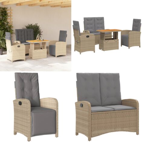Ensemble à manger de jardin coussins 4 pcs beige résine tressée - Chaise de jardin - Banc de jardin