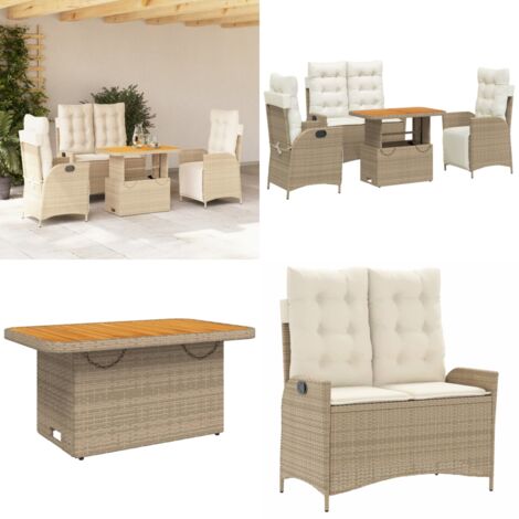 Ensemble à manger de jardin coussins 4 pcs beige résine tressée - Chaise de jardin - Banc de jardin